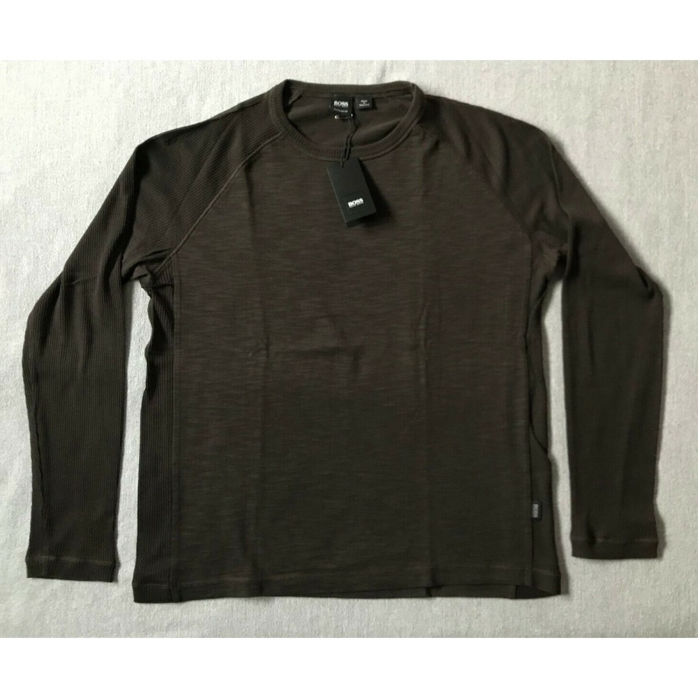 HUGO BOSS Men’s Sassari Long Sleeve Baseball Jersey Shirt Brown Size Medium